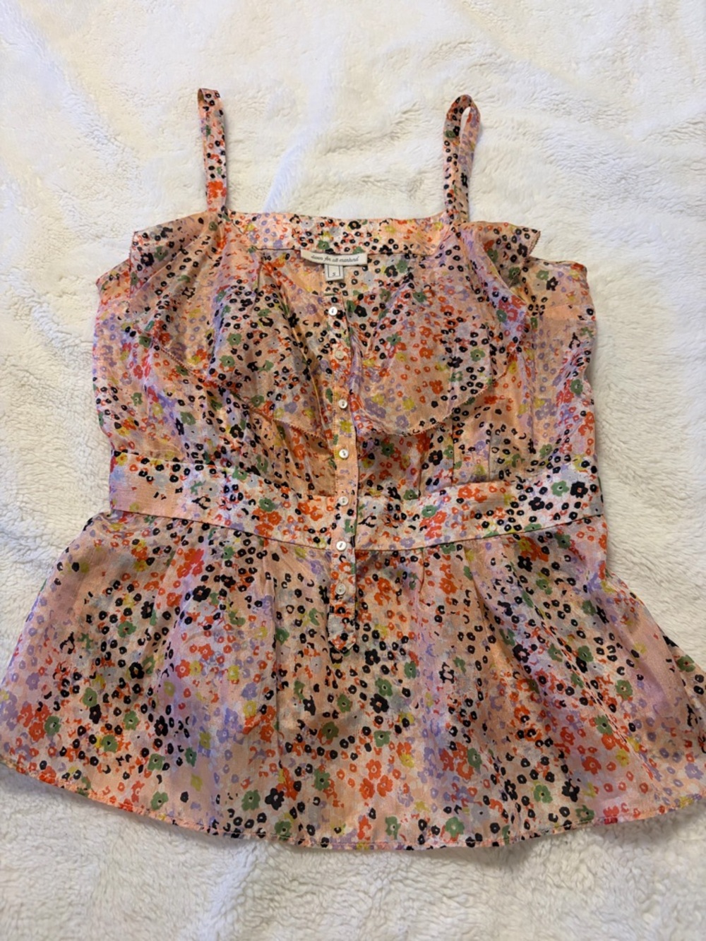 7 For All Mankind Pink Floral Silk Button-Front Cami